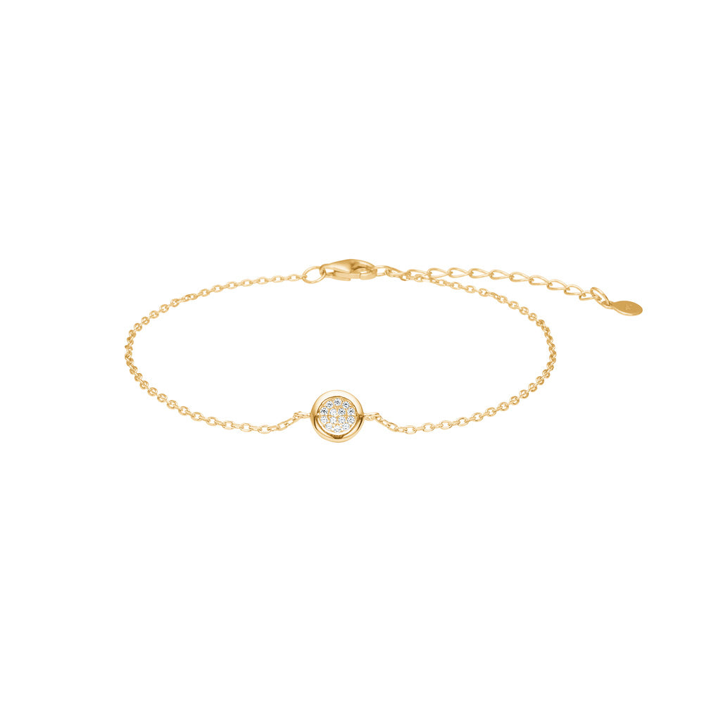 Armbånd med cirkelformet zirkonia-vedhæng, forgyldt