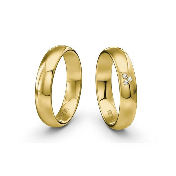 Siersbøl vielsesringe i guld med 3 brillanter i hjerteform – klassisk og romantisk design
