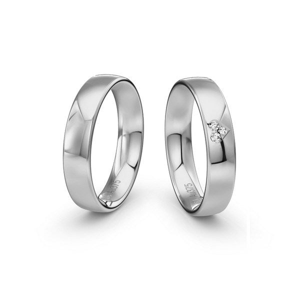 Vielsesringe i 14 kt. hvidguld med 0,021 ct. hjerteformet diamantmønster – Siersbøl Wedding profil 2