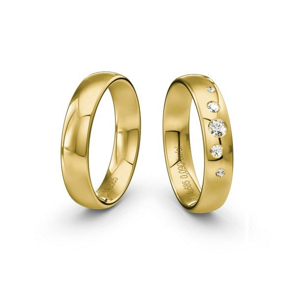 Siersbøl vielsesringe i guld med 0,08 ct. brillanter i stjernedrys-design