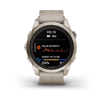 GARMIN - Fenix 7S Pro Sapphire Solar m. soft gold & limestone læderrem